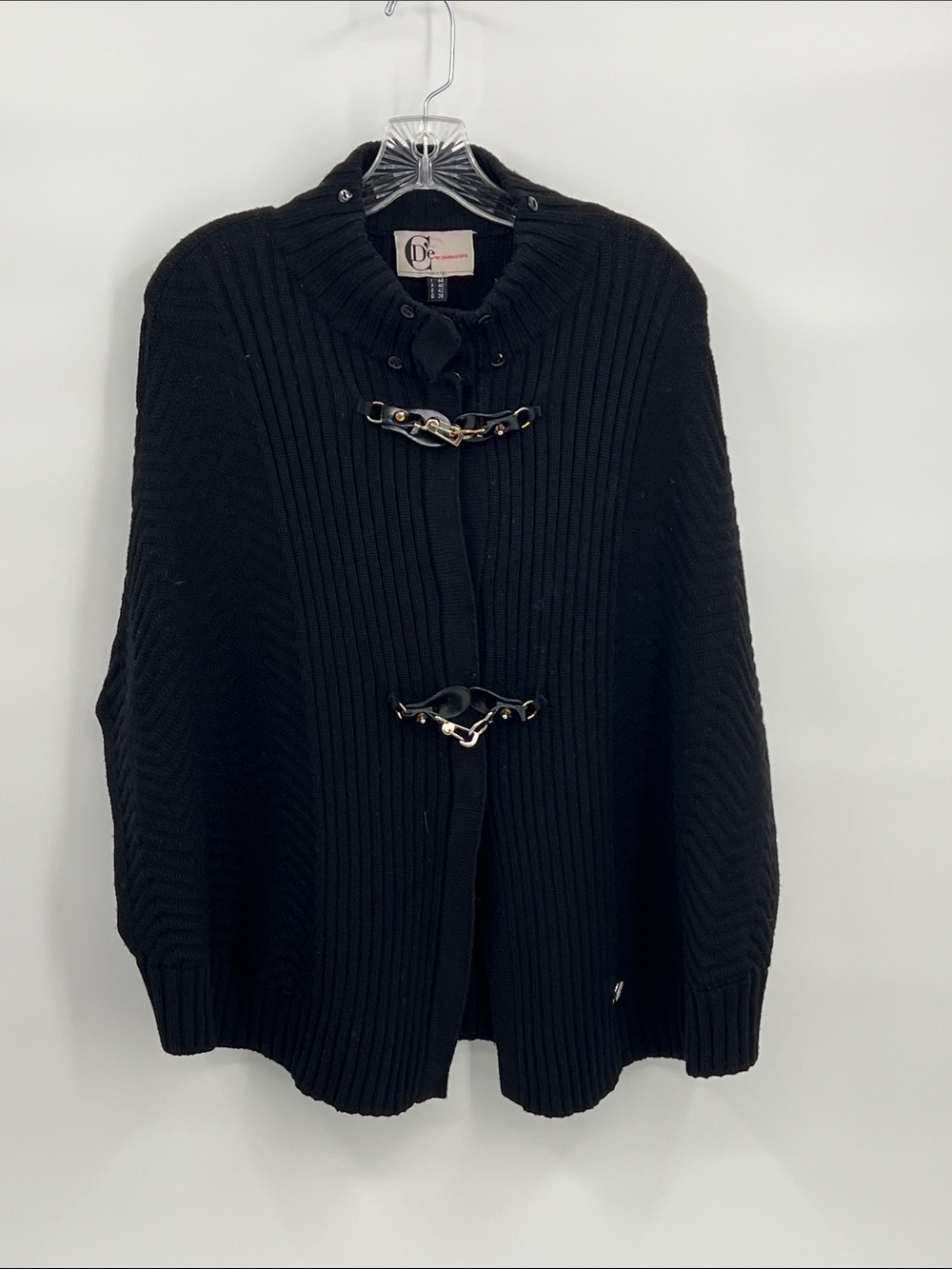 Deletta Black Ribbed Toggle-Front Sweater Cape